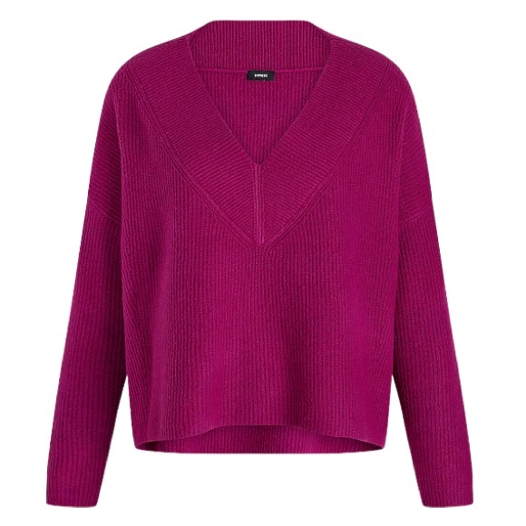 NWT Express V-Neck Cropped Oversize Dolman Sleeve Sweater Orchid Fuchsia XS - Picture 2 of 10